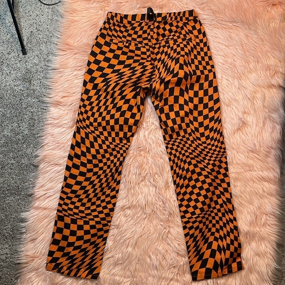 X-Girl Orange & Black Checker Print High Rise Pants Size‎ Medium - Picture 4 of 9